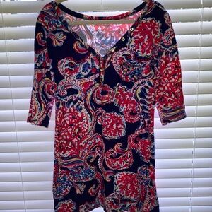 Lilly Pulitzer Navy Pink Red Paisley Midi Dress